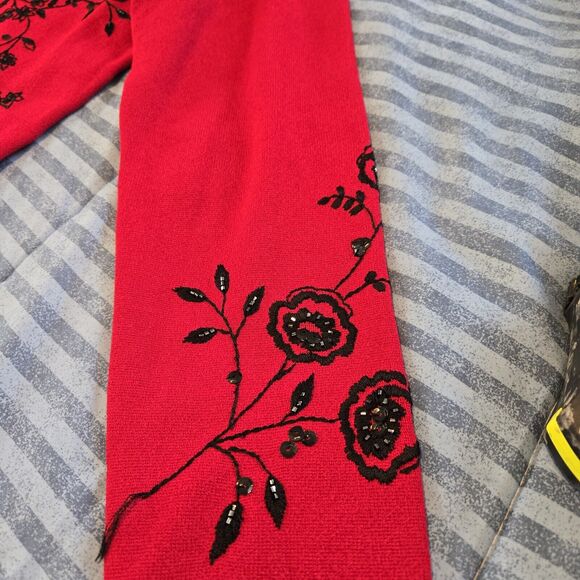 Jones New York Cardigan Embroidered Sequins Red Cherry 2x Elegant Casual - Picture 8 of 9